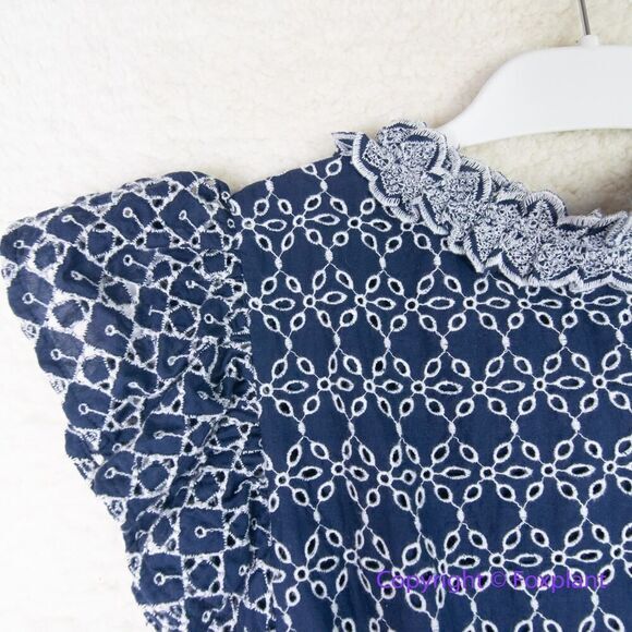 New! Express Eyelet Faux Wrap Dress Blue‎ White Short Sleeve Casual, S - Picture 15 of 16